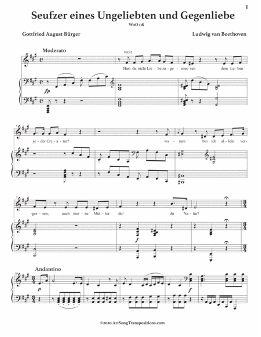 BEETHOVEN: Seufzer eines Ungeliebten und Gegenliebe, WoO 118 (transposed down a tritone) Voice scores gallery preview page 2