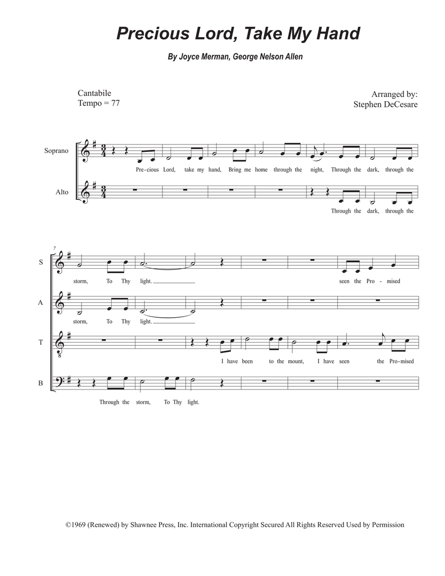 Precious Lord Take My Hand 4-Part scores gallery preview page 1