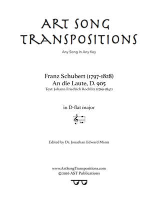 Book cover for SCHUBERT: An die Laute, D. 905 (transposed to D-flat major)