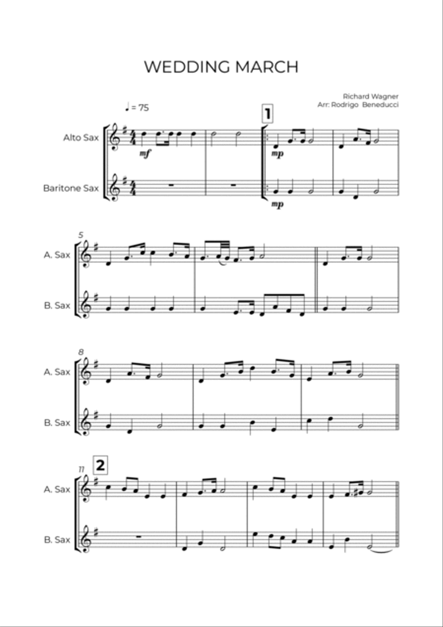 WEDDING MARCH - RICHARD WAGNER - SAX ALTO & BARITONE Baritone Saxophone scores gallery preview page 2