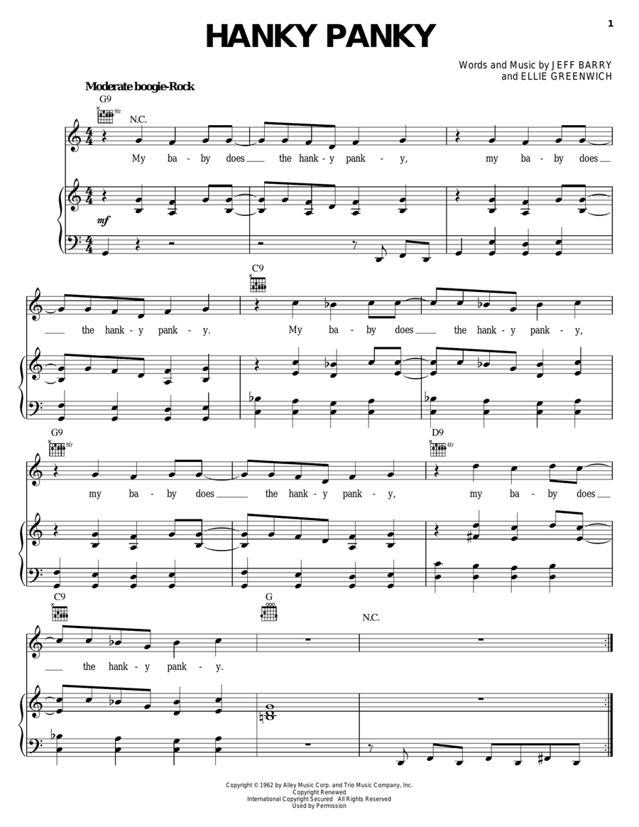 Hanky Panky Piano, Vocal, Guitar scores gallery preview page 1