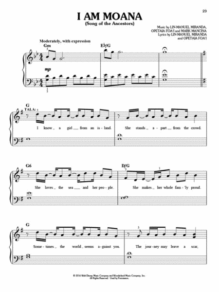 Moana by Lin-Manuel Miranda Easy Piano - Sheet Music