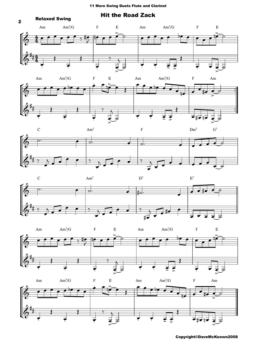 11 More Swing Duets for Flute and Clarinet Woodwind Duet scores gallery preview page 2