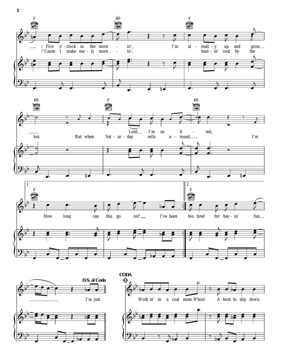 Working In The Coal Mine Piano, Vocal, Guitar scores gallery preview page 2