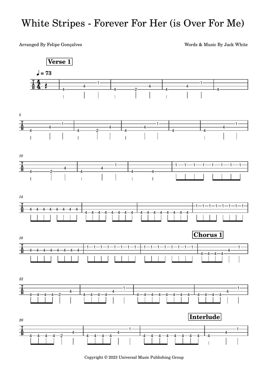 Forever For Her (Is Over For Me) Bass Guitar Tablature scores gallery preview page 1