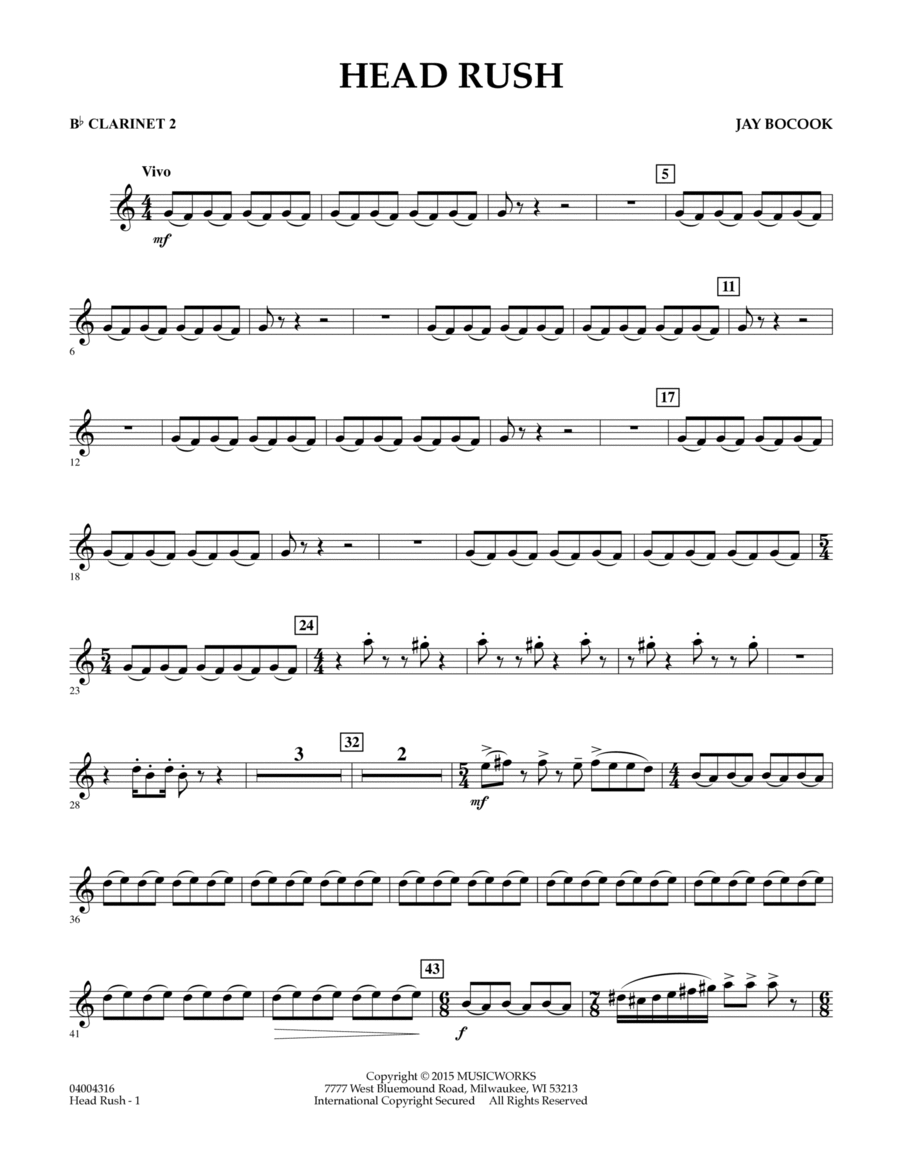 Head Rush - Bb Clarinet 2 B-Flat Clarinet scores gallery preview page 1