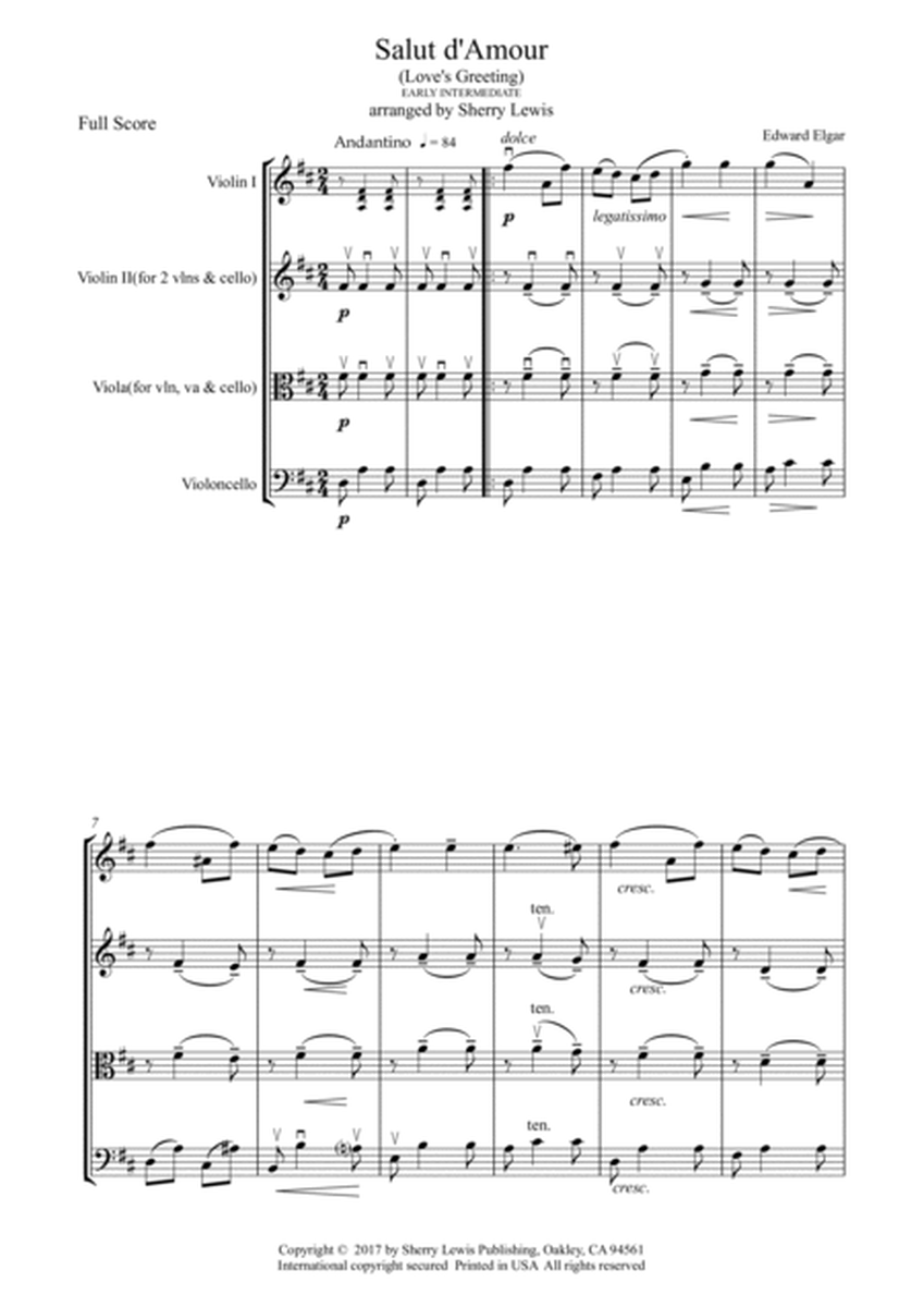 SALUT D'AMOUR String Trio, Early Intermediate Level for 2 violins and cello or violin, viola and cel image number null