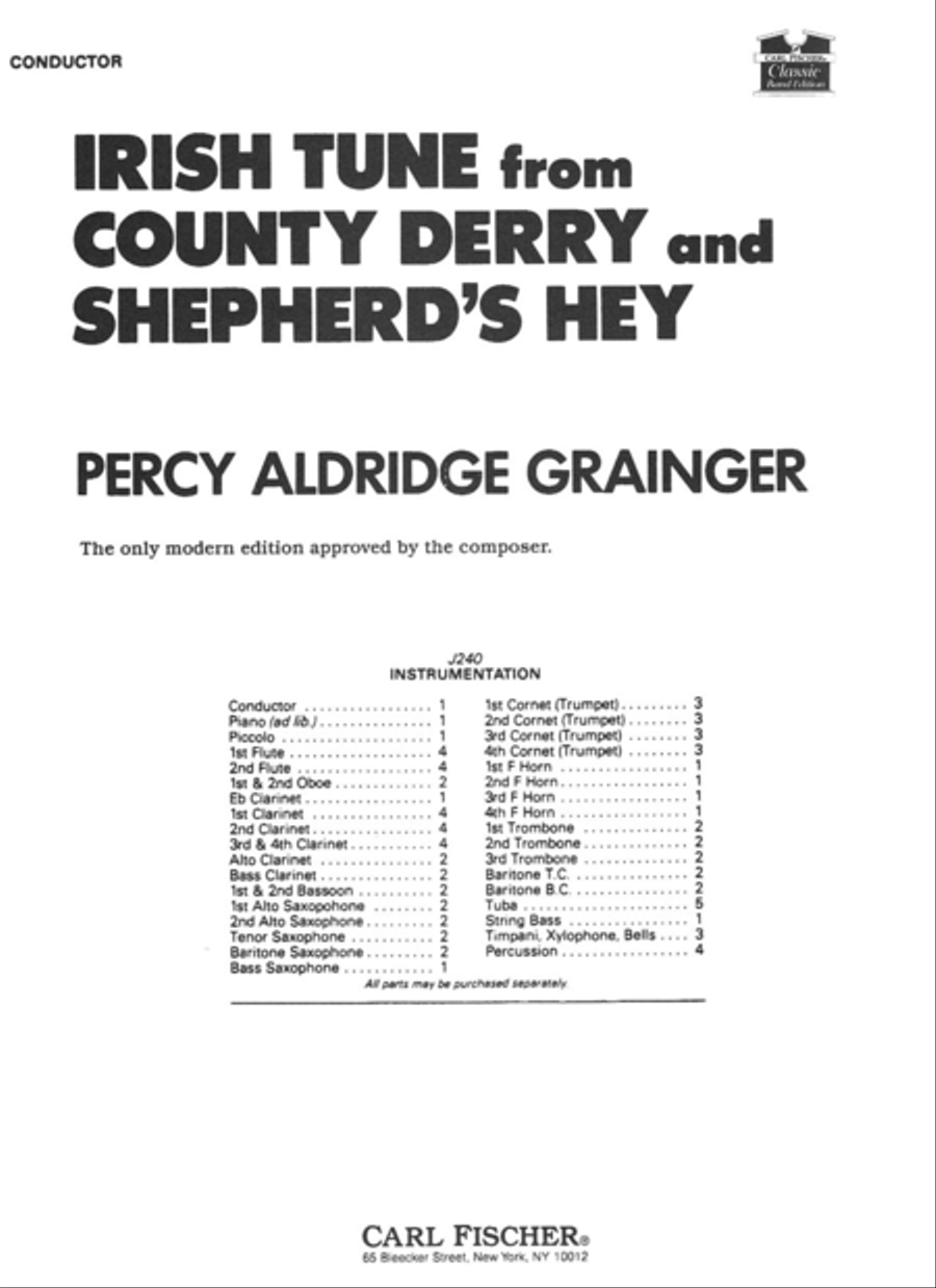 Irish Tune from County Derry and Shepherd's Hey Concert Band scores gallery preview page 1