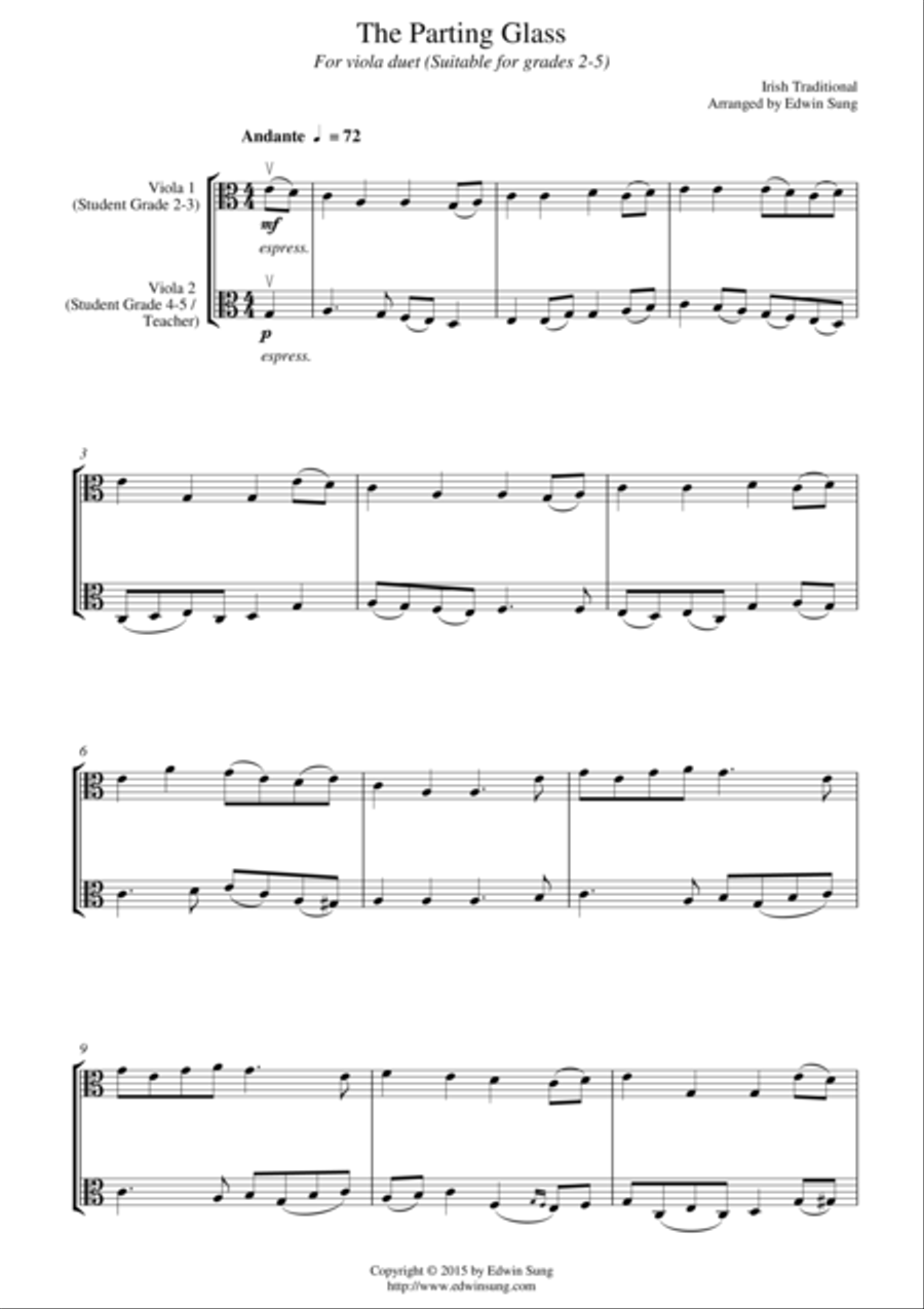 The Parting Glass (for viola duet, suitable for grades 2-5) String Duet scores gallery preview page 1