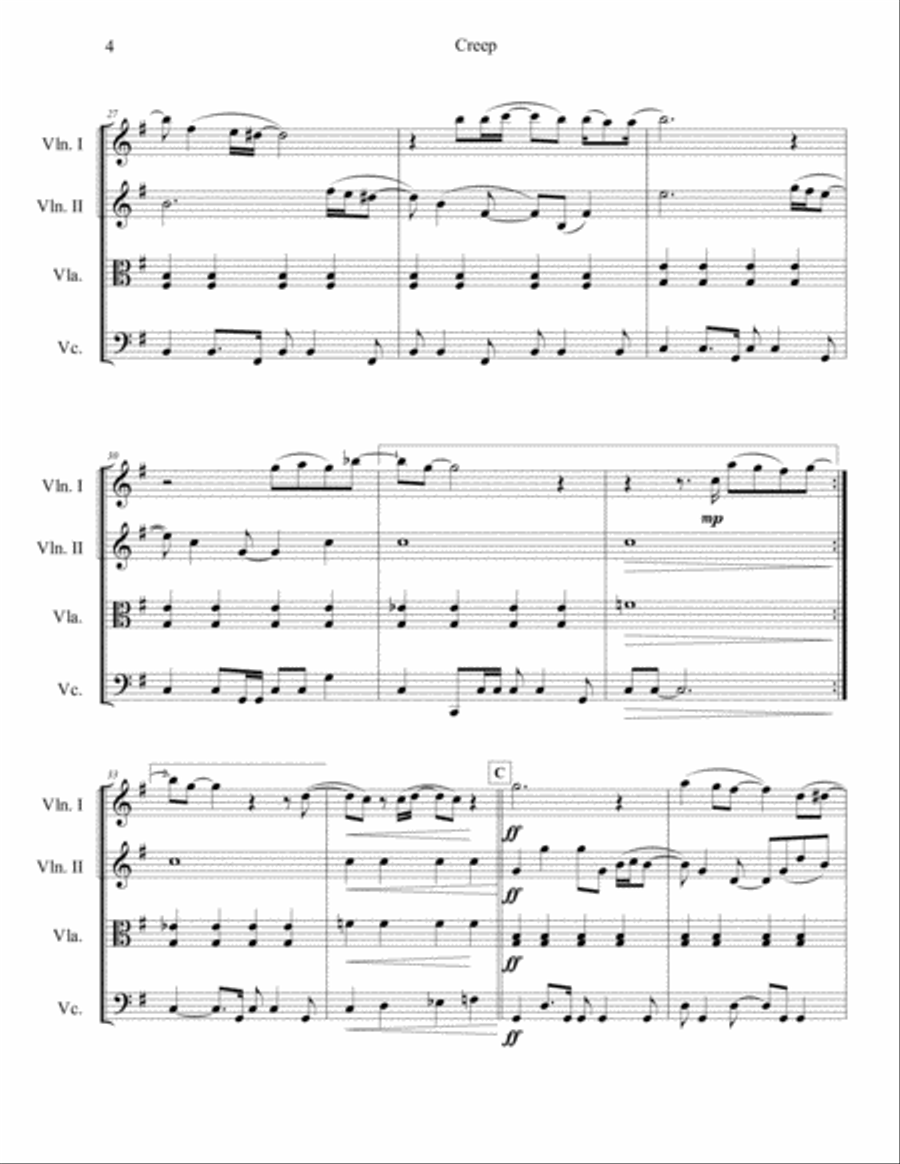 Creep String Quartet scores gallery preview page 5