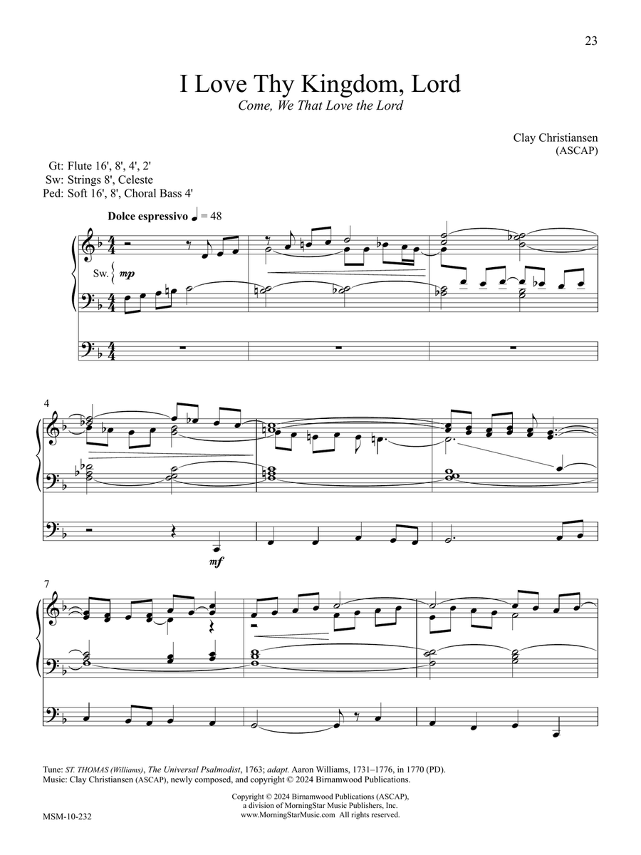 I Love Thy Kingdom, Lord (Come, We That Love the Lord) Organ Solo scores gallery preview page 1