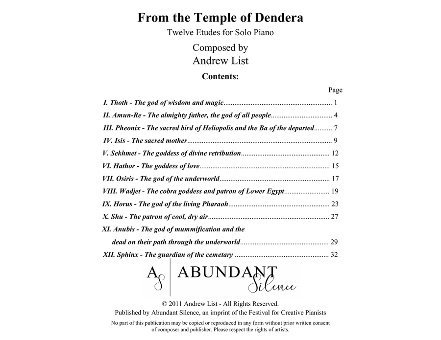 From the Temple of Dendera:12 Etudes for Piano