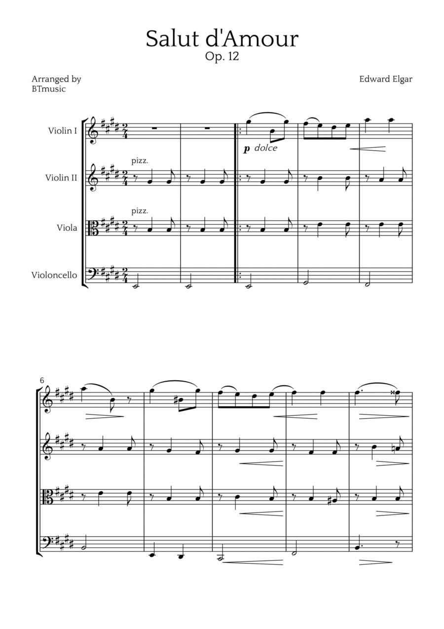 Salut d'Amour (Op. 12) - String Quartet String Quartet scores gallery preview page 1