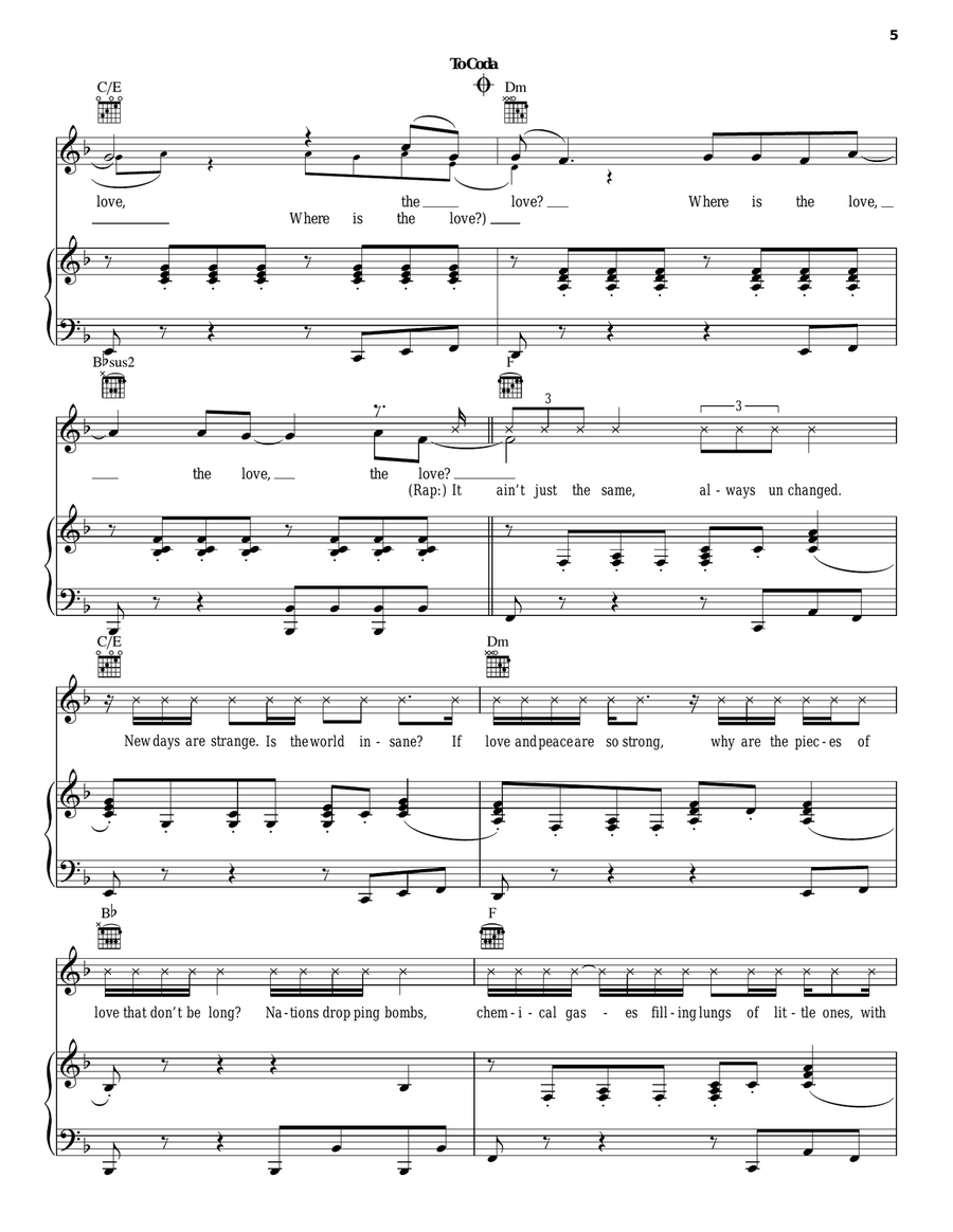 Where Is The Love Piano, Vocal, Guitar scores gallery preview page 5