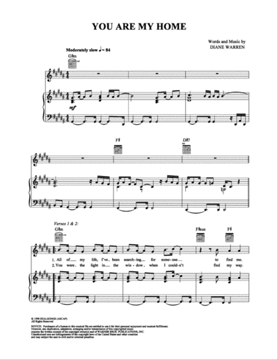 You Are My Home Piano, Vocal, Guitar scores gallery preview page 1