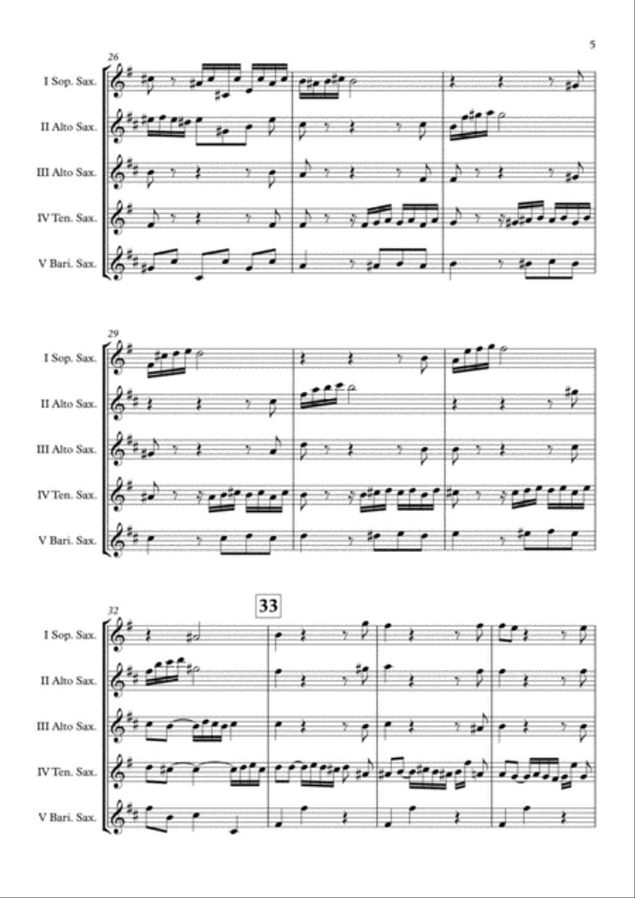Praeludium BWV 548 (Johann Sebastian Bach) Saxophone Quintet arr. Adrian Wagner Saxophone Quintet scores gallery preview page 5