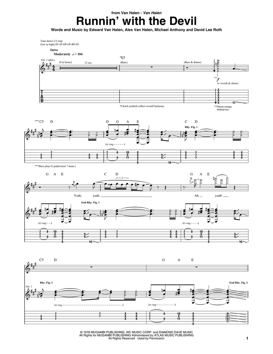 Runnin' With The Devil Electric Guitar scores gallery preview page 1