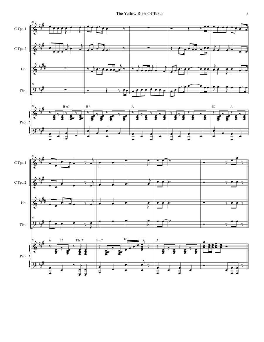 The Yellow Rose Of Texas (for Brass Quartet and Piano) Brass Quartet scores gallery preview page 6