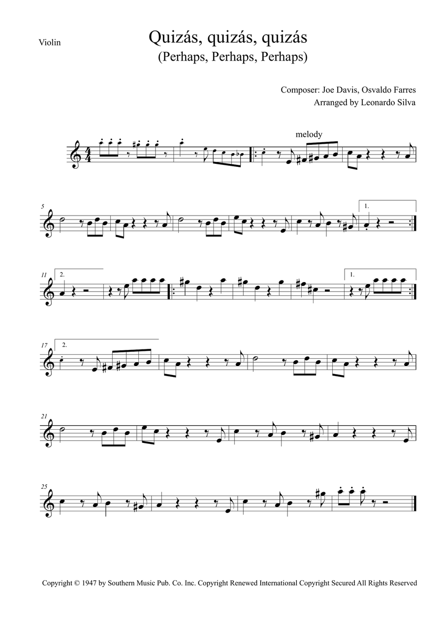 Quizas, Quizas, Quizas (perhaps, Perhaps, Perhaps) Violin Solo scores gallery preview page 1
