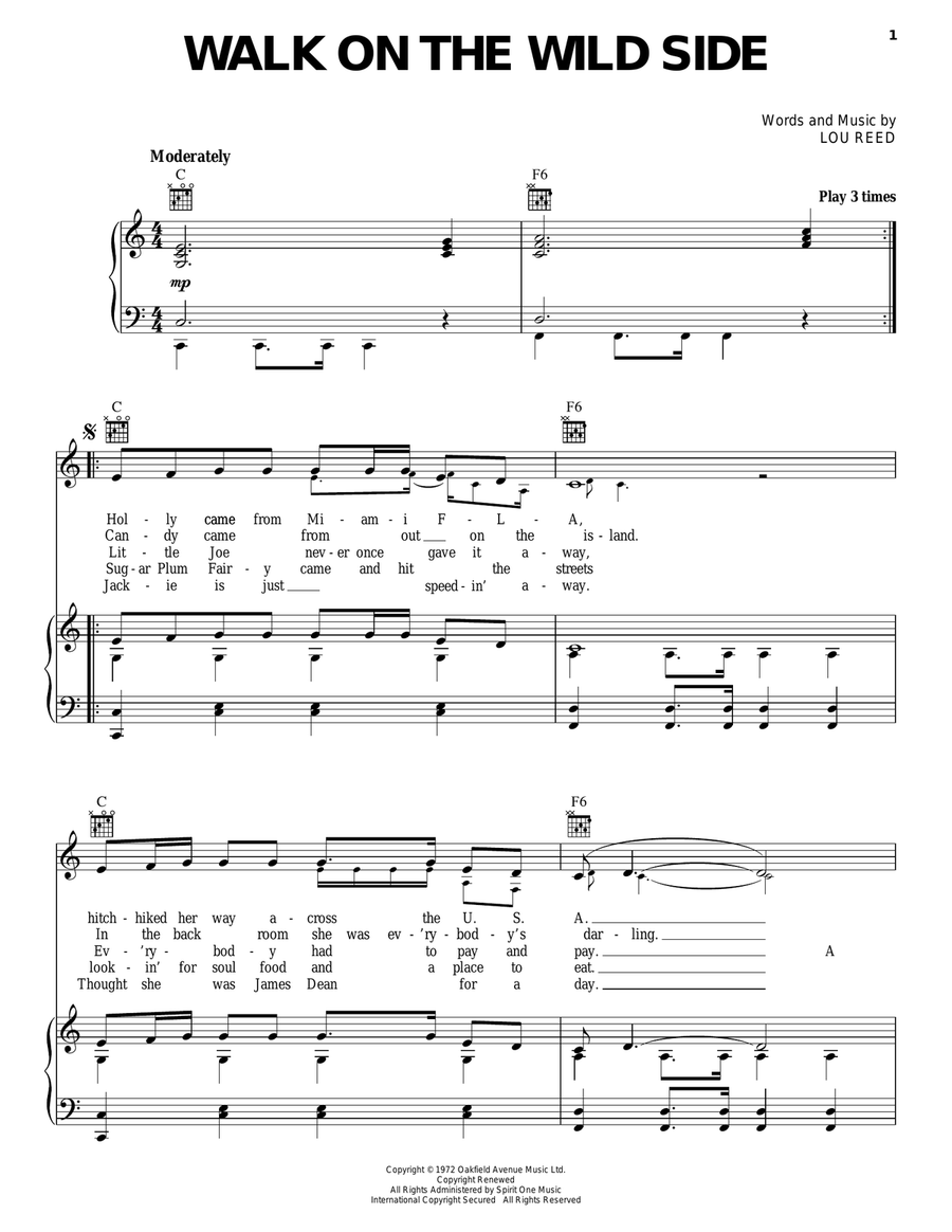 Walk On The Wild Side Piano, Vocal, Guitar scores gallery preview page 1