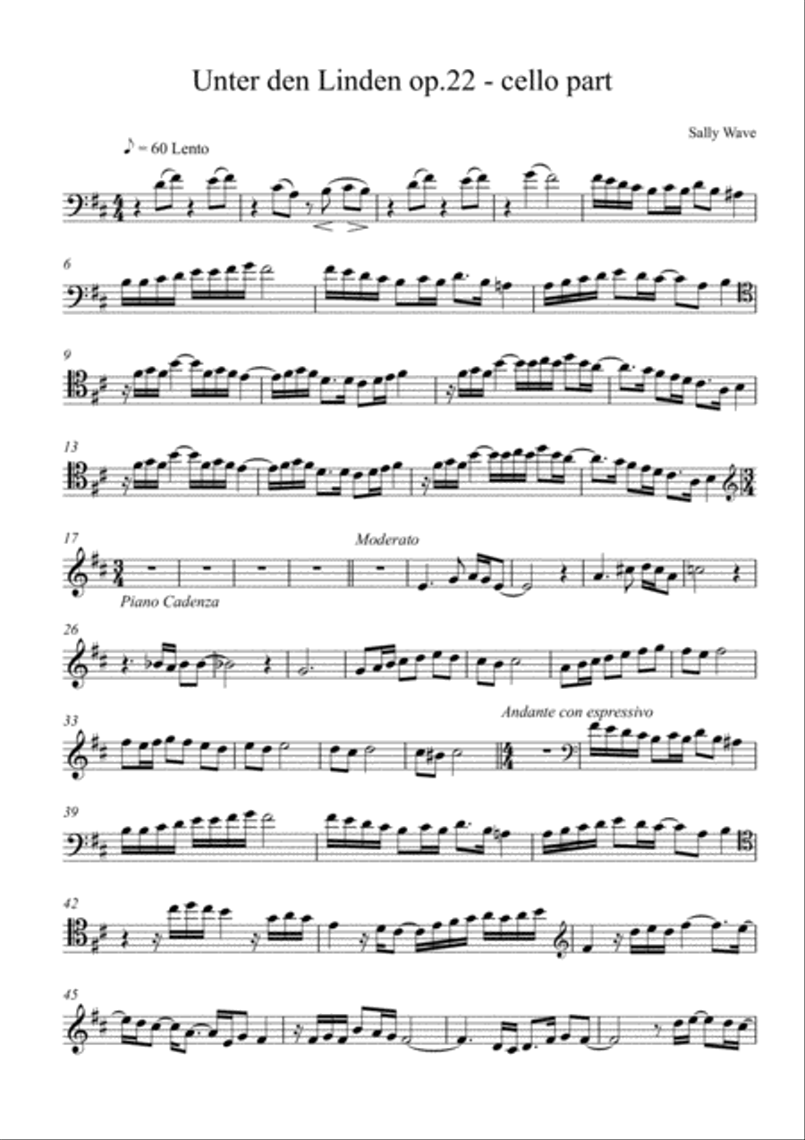 Cello score - Unter den Linden op. 22 Sally Wave