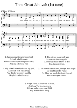 Thou Great Jehovah. A new tune to a wonderful William Williams hymn.