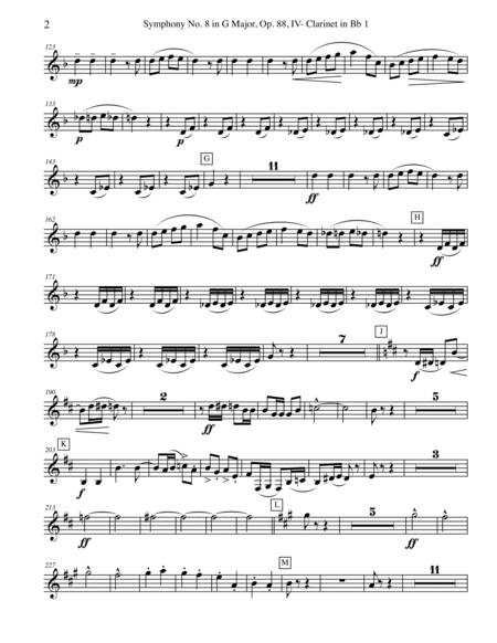 Dvorak Symphony No. 8, Movement IV - Clarinet in Bb 1 (Transposed Part), Op. 88