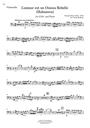 Habanera from Carmen by Bizet - Cello and Piano (Individual Parts)
