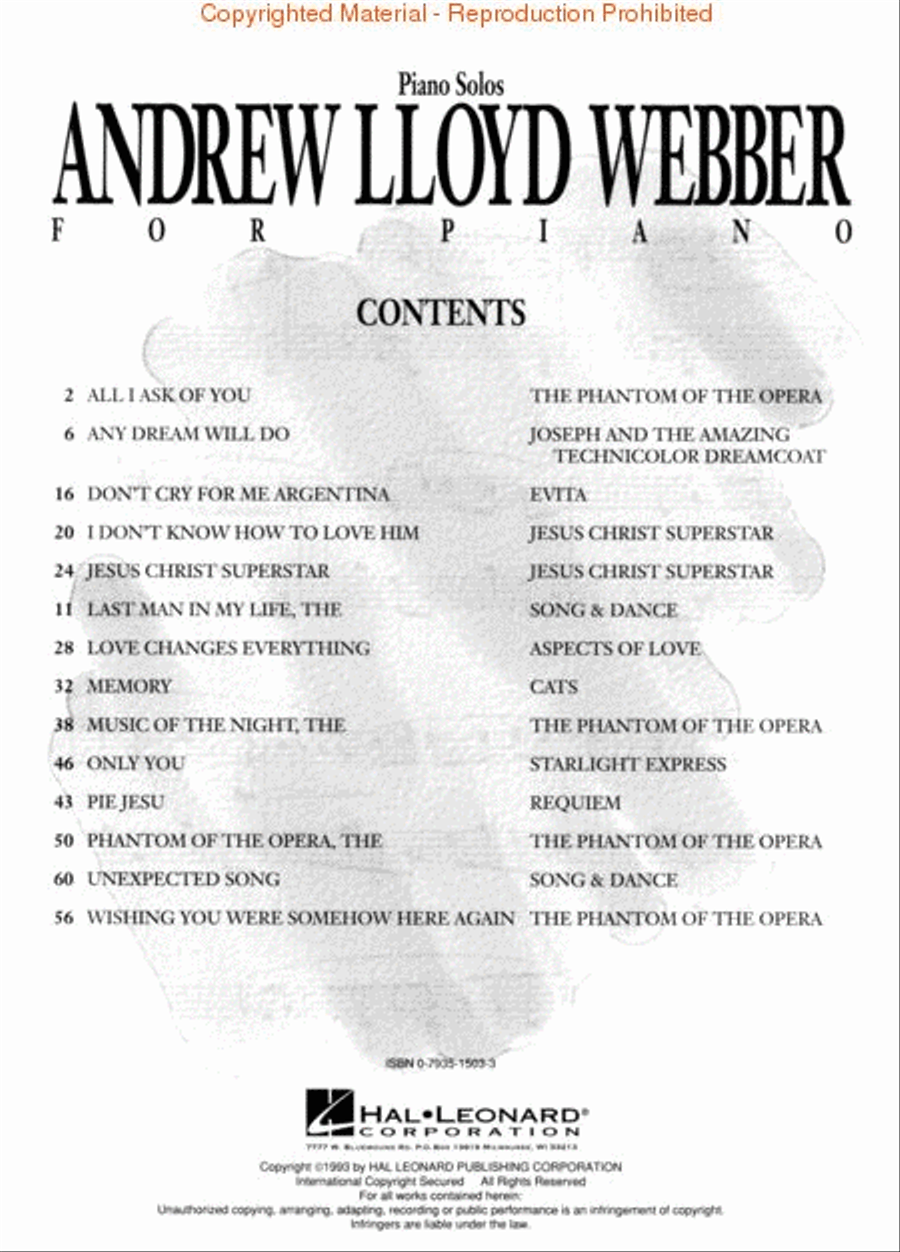 Andrew Lloyd Webber for Piano Piano Solo scores gallery preview page 2