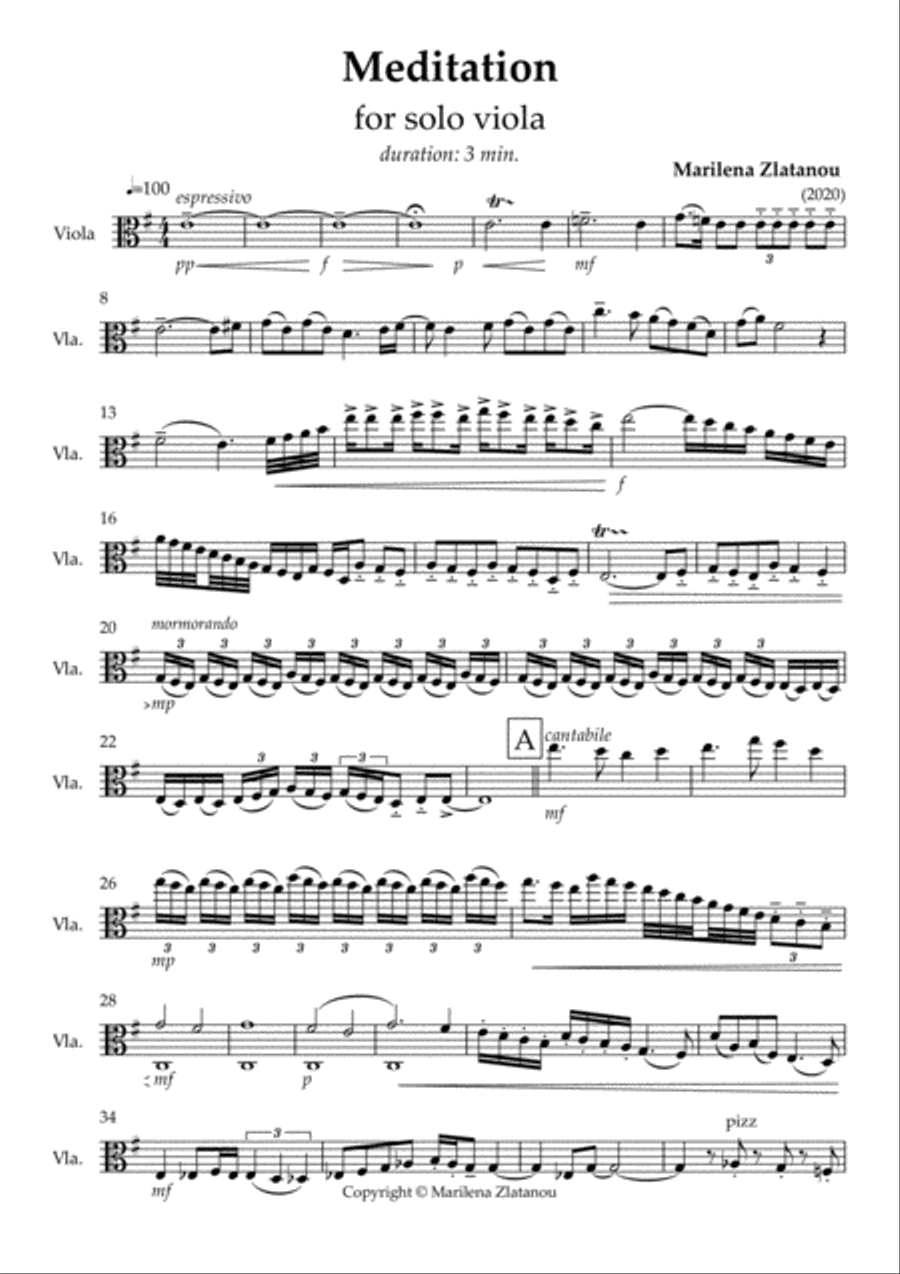 MEDITATION for solo viola Viola Solo scores gallery preview page 1