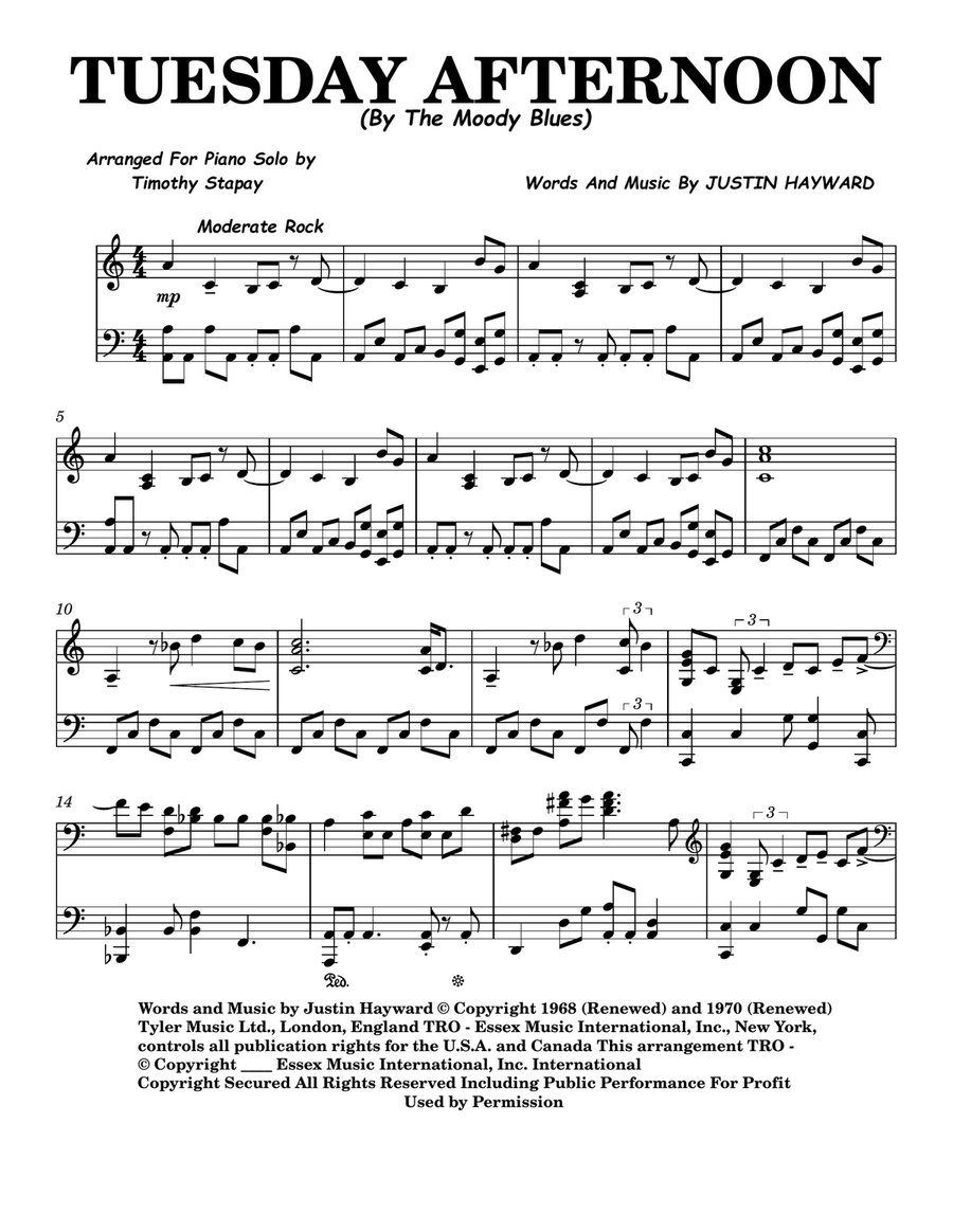 Tuesday Afternoon (forever Afternoon) Piano Solo scores gallery preview page 1