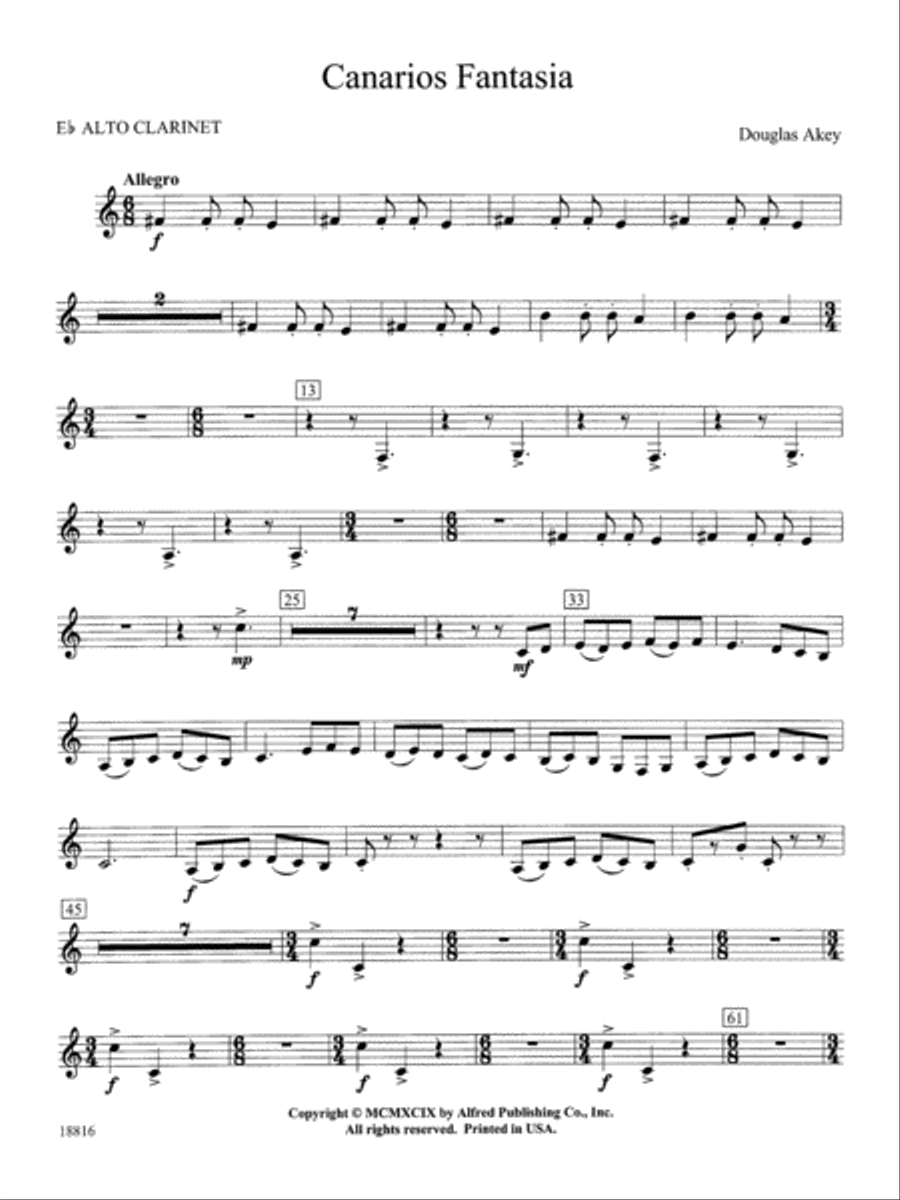 Canarios Fantasia: E-flat Alto Clarinet Concert Band scores gallery preview page 1