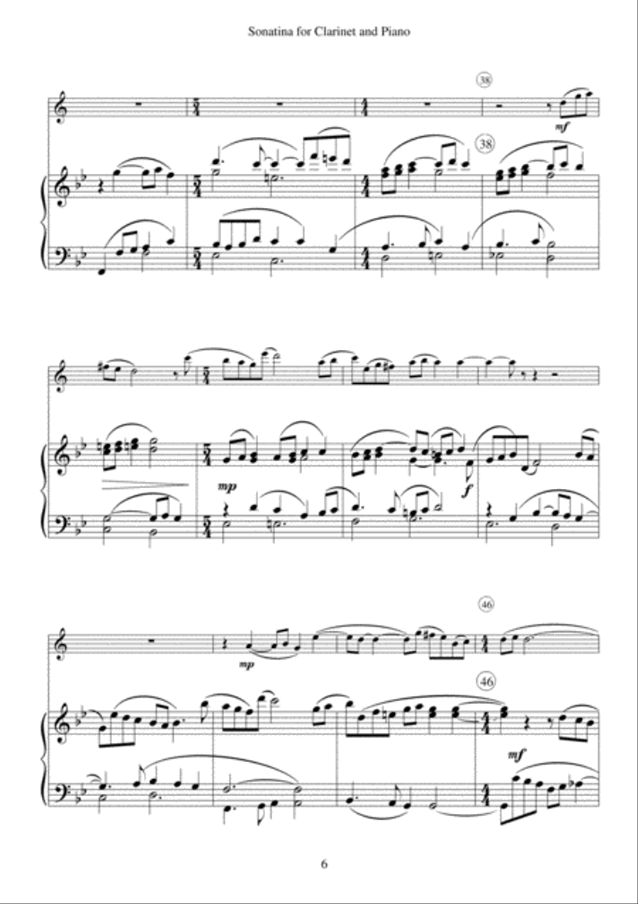 Sonatina for Clarinet and Piano Clarinet Solo scores gallery preview page 6