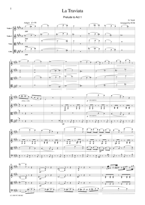 Book cover for Verdi La Traviata (Prelude to Act I), for string quartet, CV003