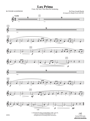 Lux Prima (Come, My Soul, Thou Must Be Awakening): B-flat Tenor Saxophone