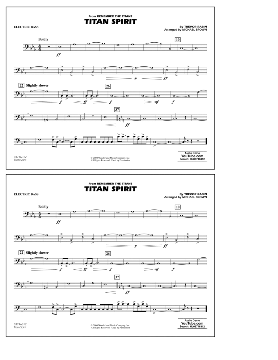 Titan Spirit (from Remember the Titans) (arr. Michael Brown) - Electric Bass Bass Guitar scores gallery preview page 1