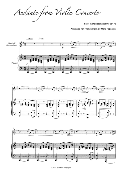 Andante from Mendelssohn’s Violin Concerto // French Horn Arrangement (intermediate) image number null
