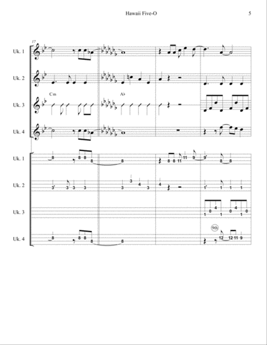Hawaii Five-O Theme Ukulele scores gallery preview page 5