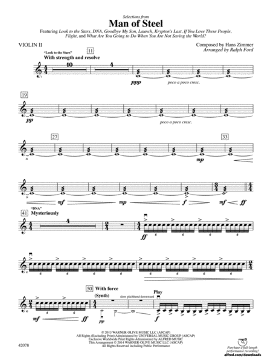 Man of Steel, Selections from: 2nd Violin Full Orchestra scores gallery preview page 1