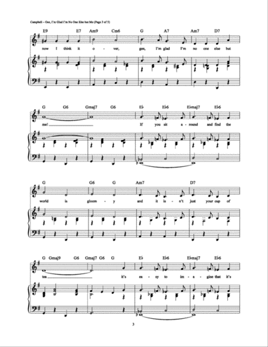 Gee, I'm Glad I'm No One Else But Me Piano, Vocal, Guitar scores gallery preview page 3