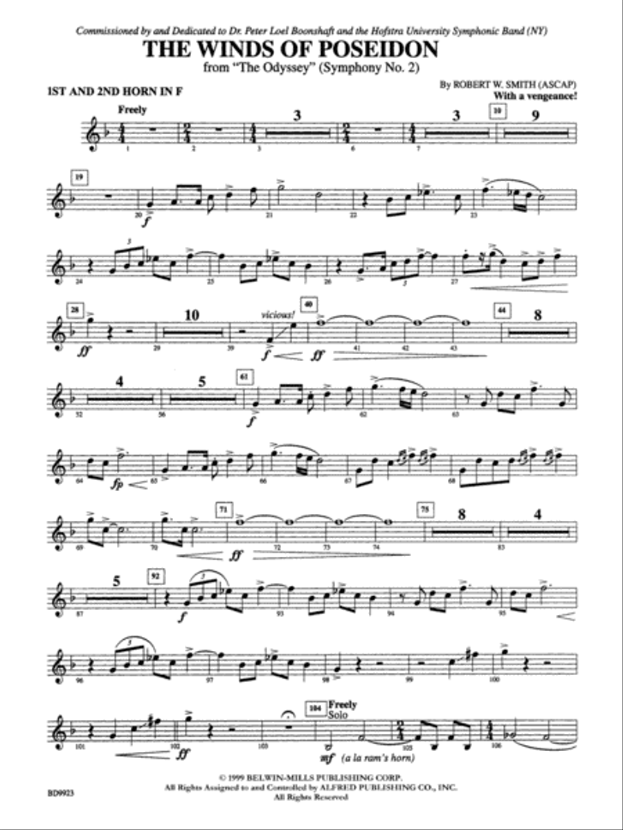 The Winds of Poseidon (from The Odyssey (Symphony No. 2)): 1st & 2nd F Horns Concert Band scores gallery preview page 1