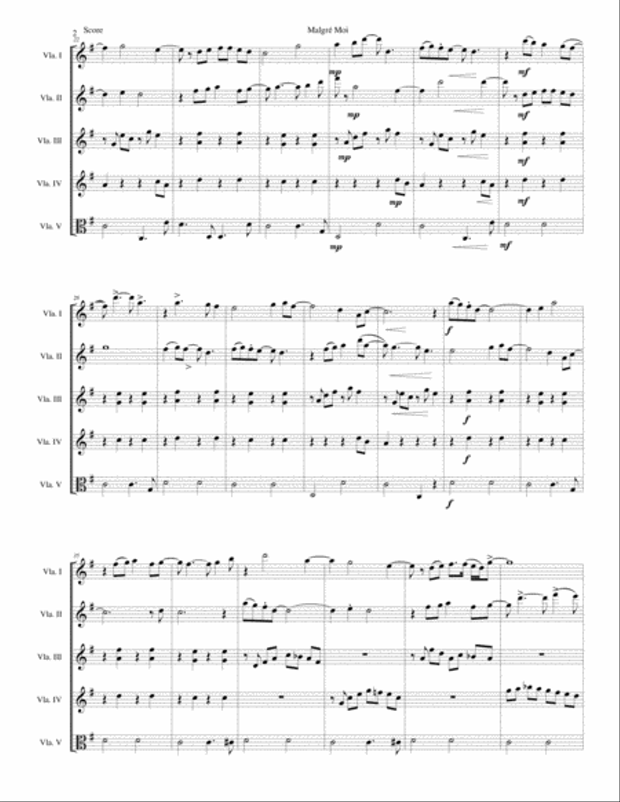Malgré Moi for 5 violas Viola Solo scores gallery preview page 2