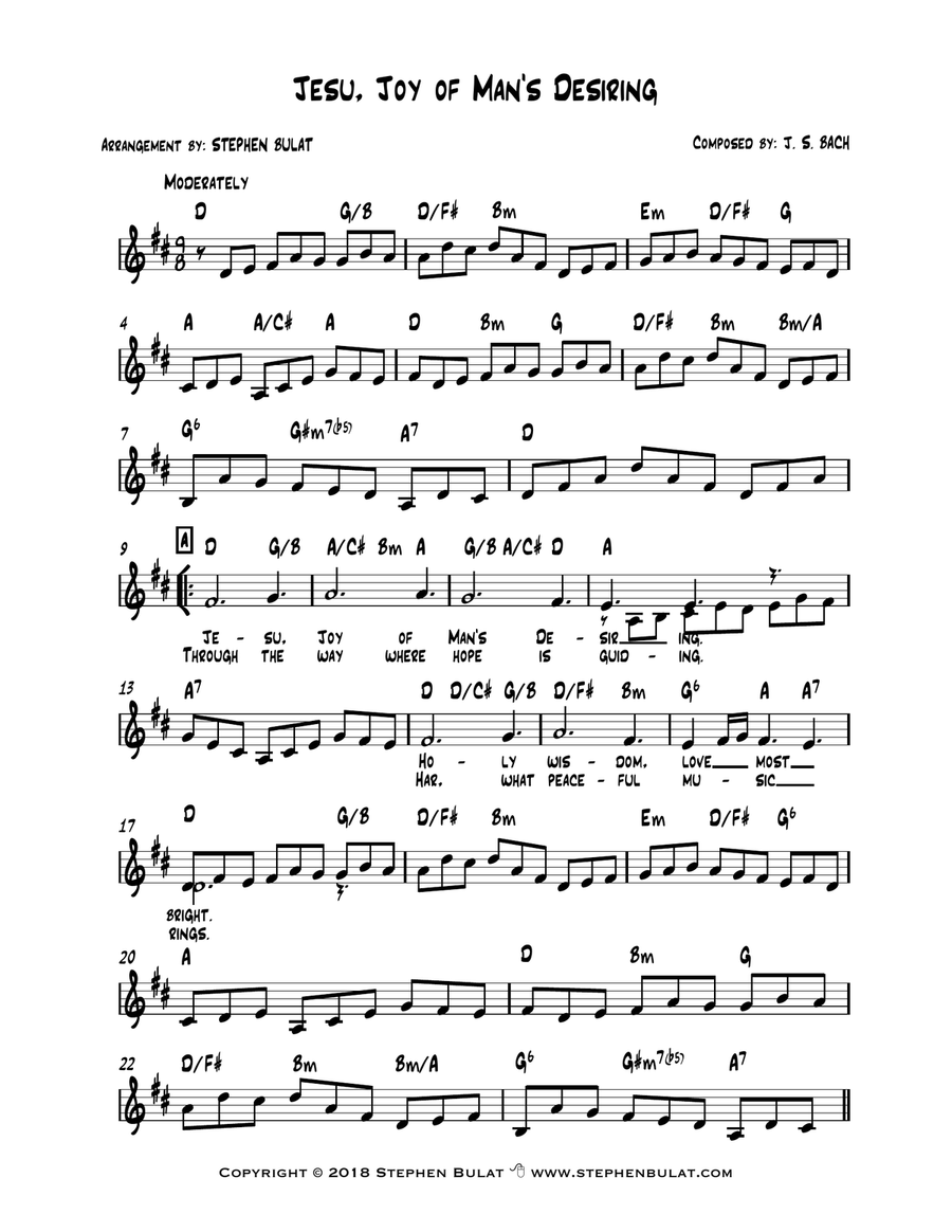 Jesu, Joy of Man's Desiring (Bach_ - Lead sheet (key of D) Chamber Music scores gallery preview page 2