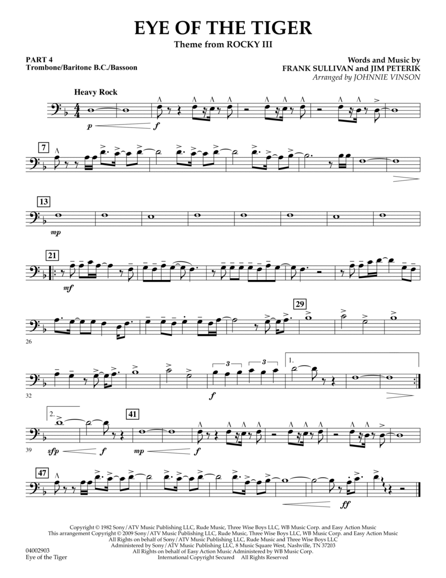 Eye Of The Tiger - Pt.4 - Trombone/Bar. B.C./Bsn. Concert Band scores gallery preview page 1