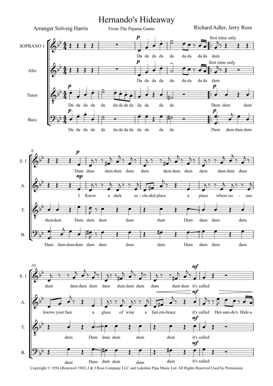 Hernando's Hideaway 4-Part scores gallery preview page 1