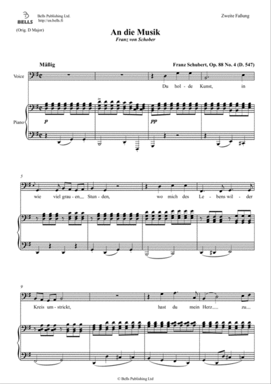 An die Musik, Op. 88 No. 4 (D. 547) (Second edition) (G Major) Voice Solo scores gallery preview page 1
