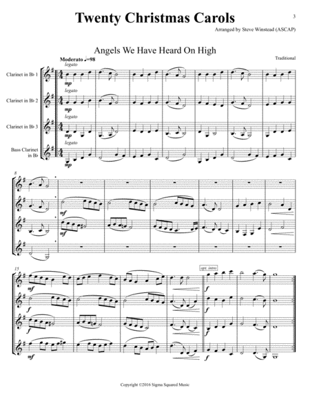 Twenty Christmas Carols for Clarinet Quartet or Choir image number null