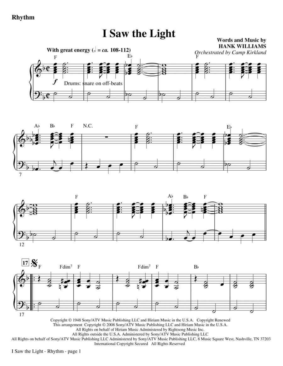 I Saw The Light - Rhythm I Saw The Light - Rhythm Choir scores gallery preview page 1