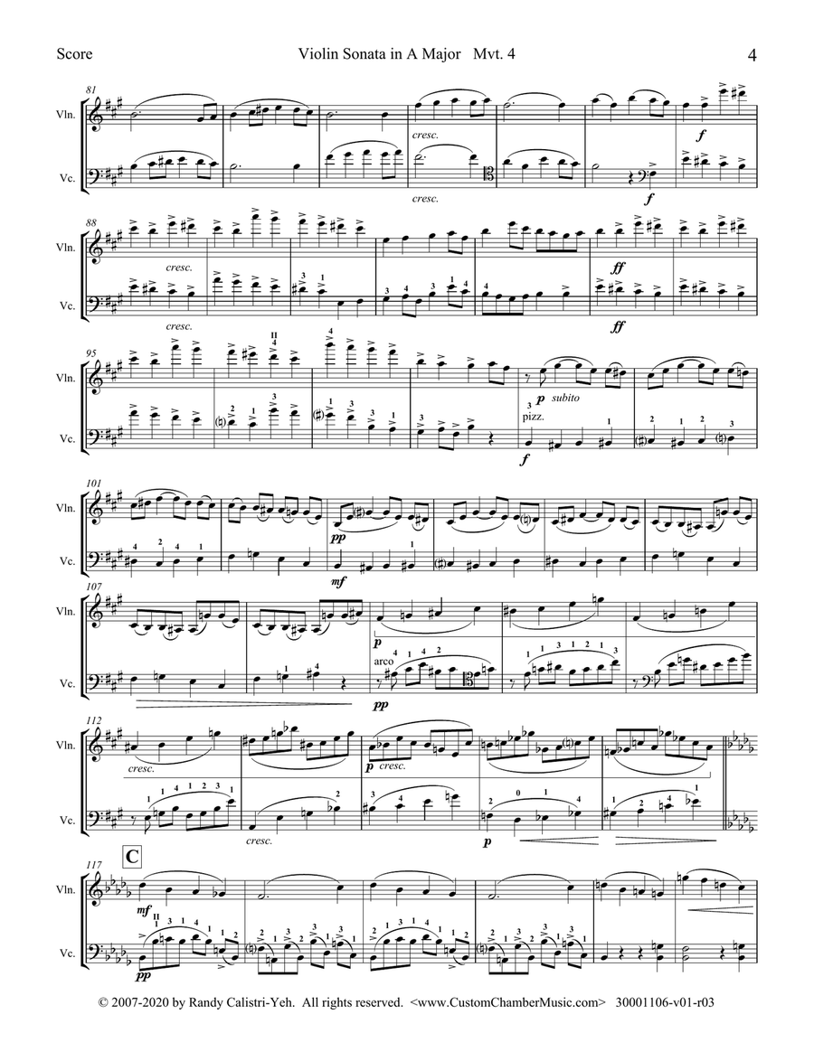 Franck Violin Sonata, Mvt. IV (violin/cello duet) String Duet scores gallery preview page 4