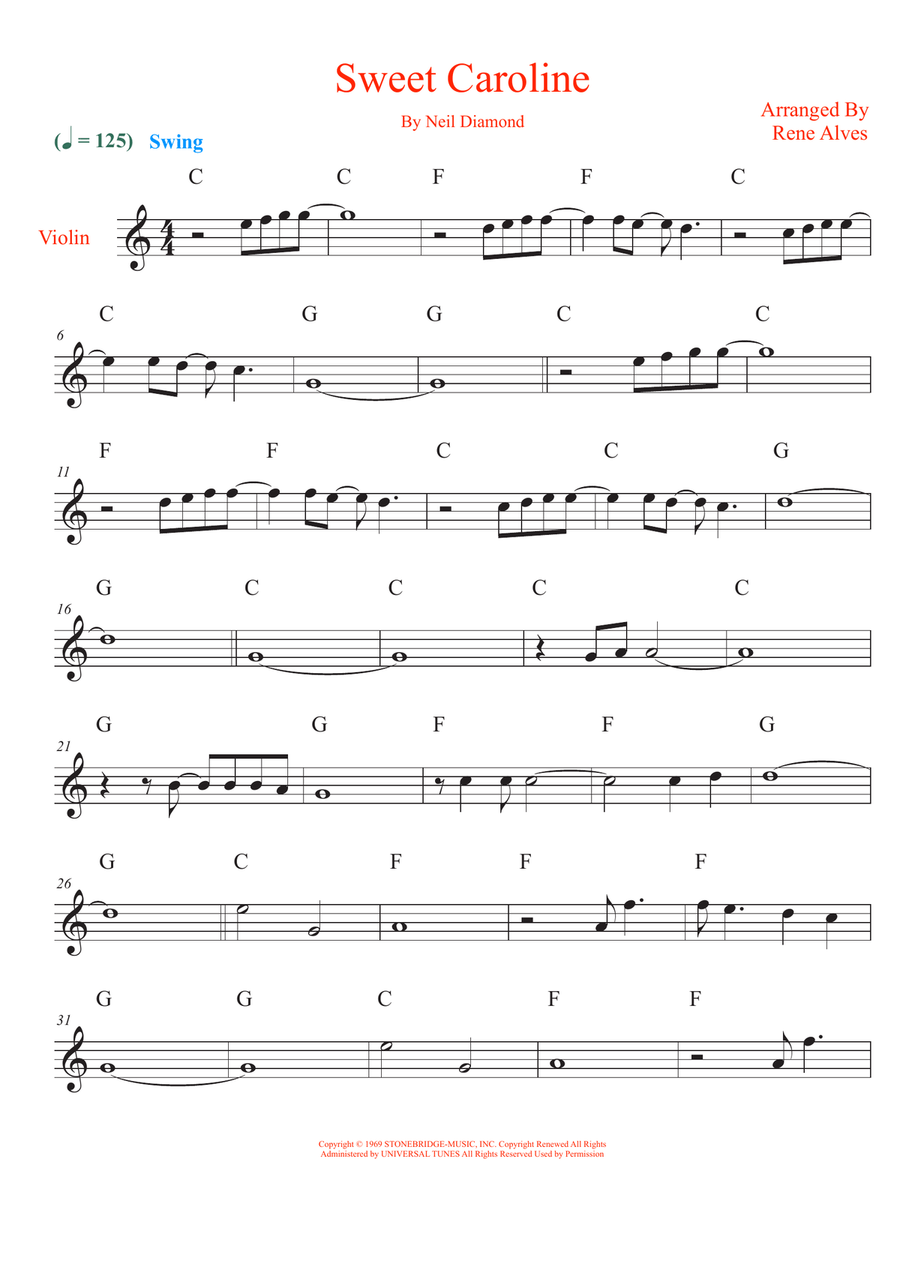 Sweet Caroline Sweet Caroline Violin Solo scores gallery preview page 1